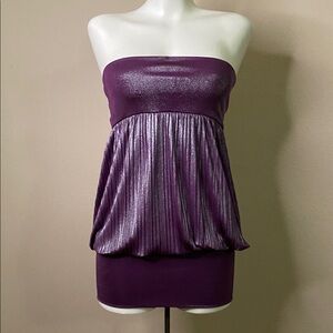 Poema Shimmery Purple Strapless Pleated retro disco Dress S 💜💜
